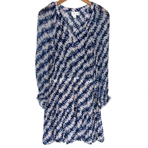 Velvet by Graham & Spencer Leah Blue Tie Dye Long Sleeve Peasant Dress Size M - Picture 2 of 15